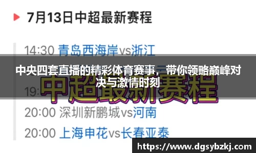 中央四套直播的精彩体育赛事，带你领略巅峰对决与激情时刻